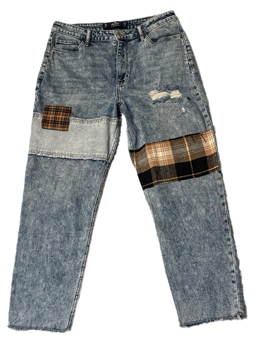 Hollister Ultra High-Rise Vintage Stretch Plaid Patchwork Mom Jeans